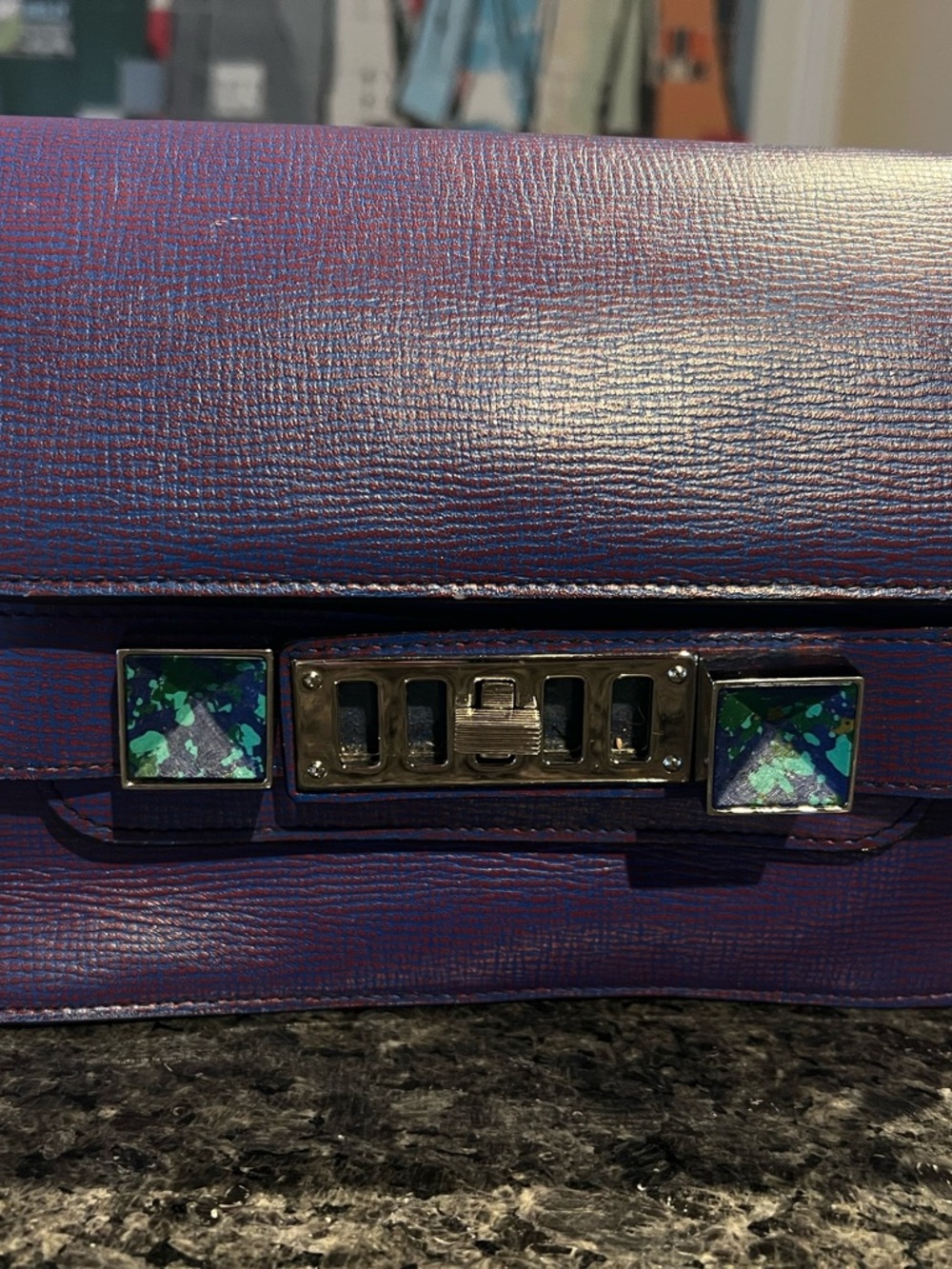 Proenza Schouler Purple Blue Textured Leather PS11 with Stone Accents - Picture 6 of 16